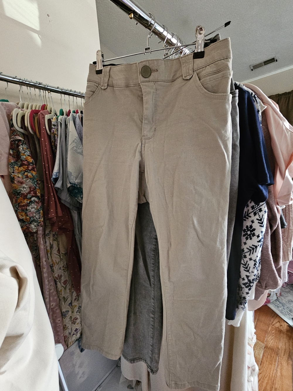 Democracy Black Waistband Tan Pants